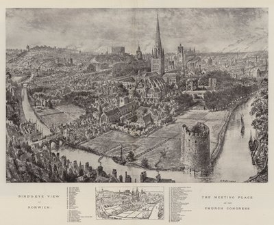 教会議会の待ち合わせ場所であるノーリッチの鳥瞰図 作： Henry William Brewer